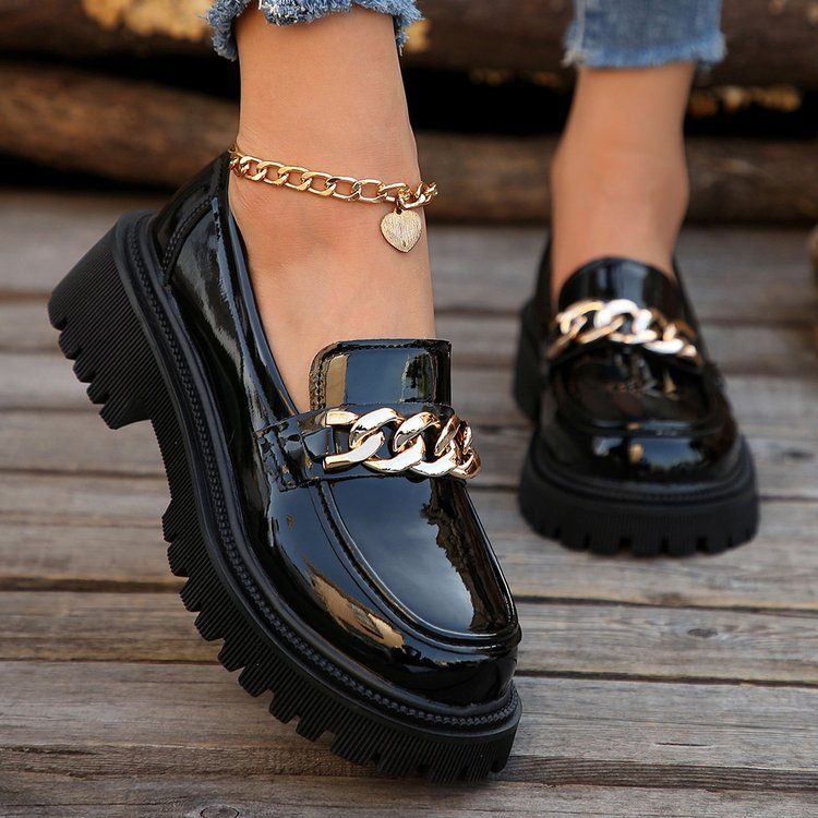 Large size Mary Jane shoes spring and autumn new shallow mouth round head a slip-on thick sole fashion shoes 505
