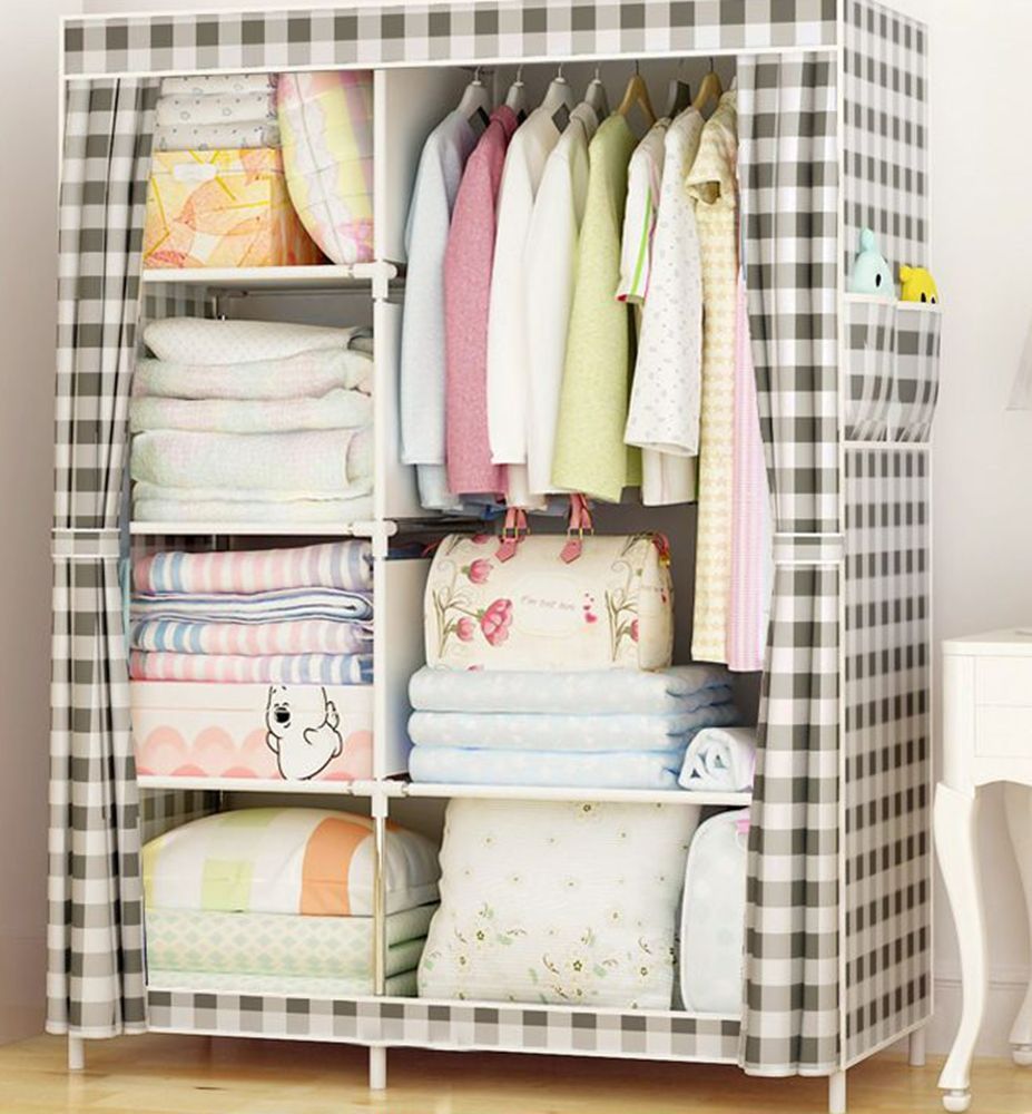 Portable Closet Organizers, Clothing Storage, Wardrobe with 6 Shelves and Hanging Rod, Non-Woven Fabric Cover with 2 Side Pockets