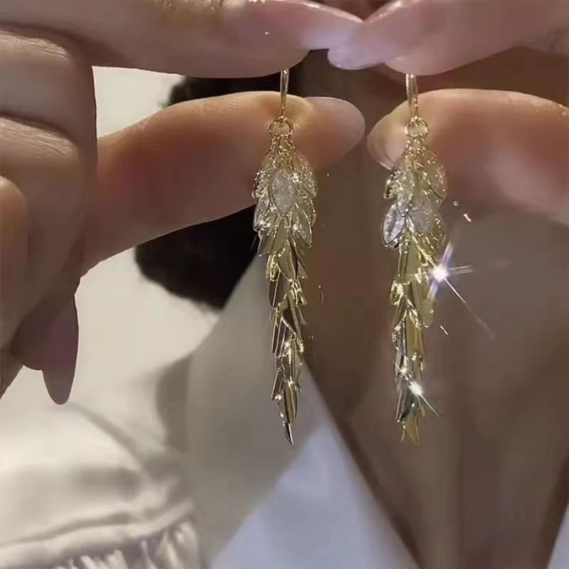 AL744331267896 Women's Niche Zircon Wheat Earrings Long Tassel Earrings