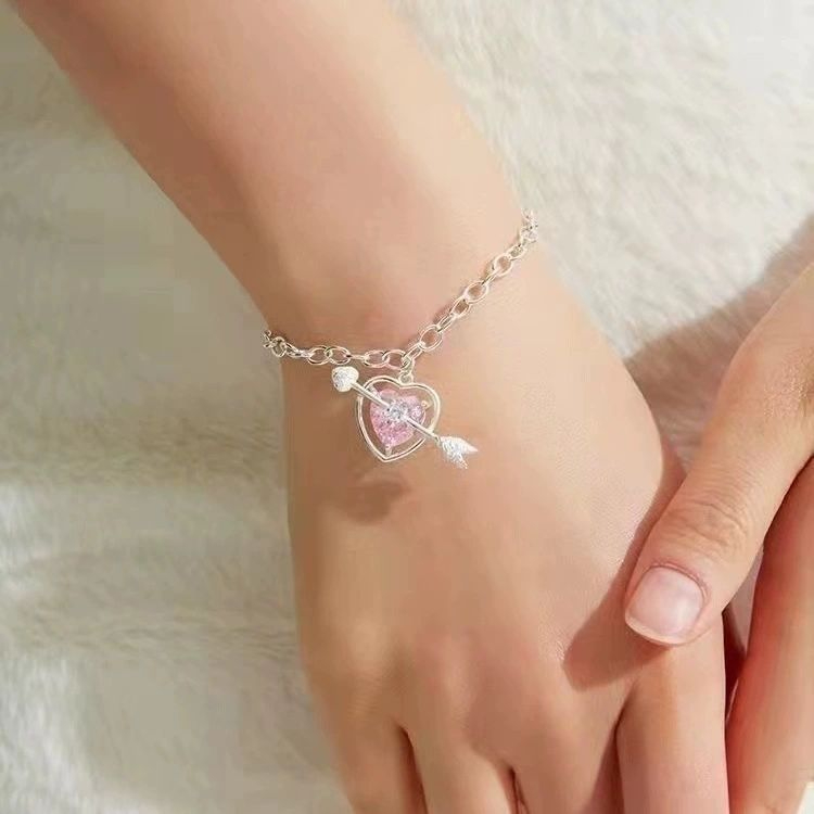 S310 Women's Kewpie One Arrow Through the Heart Pink Diamond Bracelet Jewelry Gift