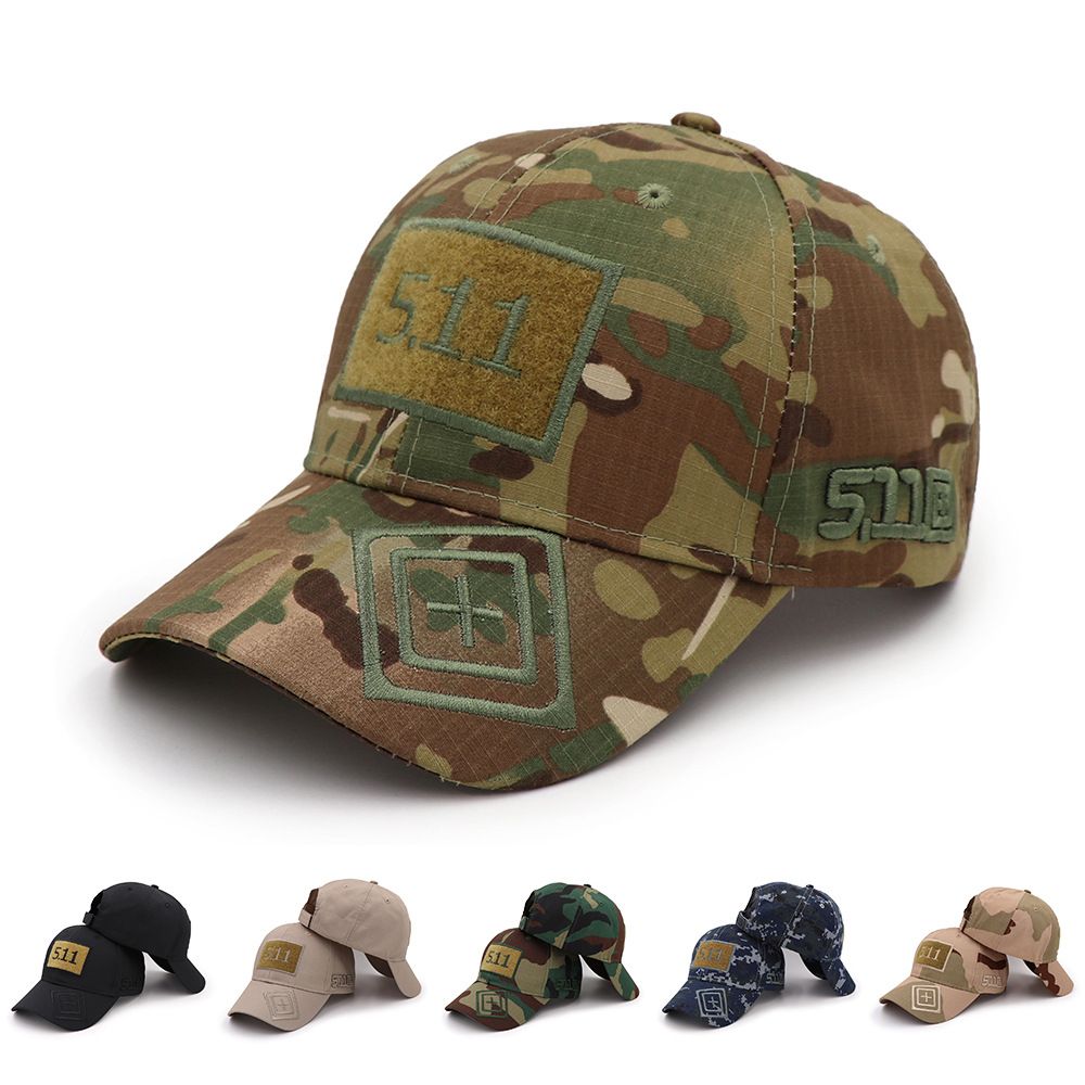 5.11 Tactical Camo Baseball Cap with Hook-and-Loop Patch, Military Style Outdoor Sports Hat, Adjustable Unisex Sun Cap, 10 Colors Available
