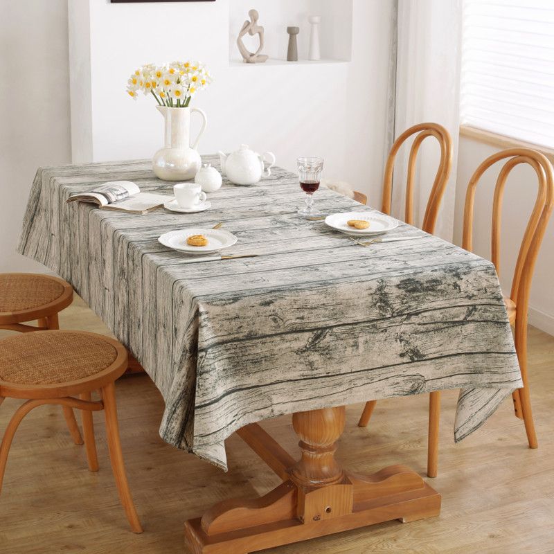 MW Wood Grain Cotton Linen Tablecloth Household Dustproof Tablecloth