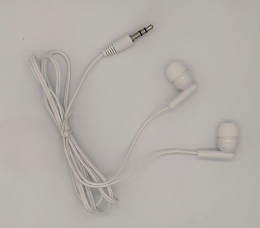 Ear Headphones Wired Basic Student Earbuds No Microphone with 3.5MM Jack for Kids Class Laptop School Library, Individually Bagged white & black