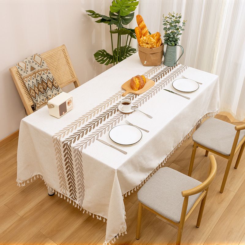WY001 Simple Embroidered Tassel Tablecloth Rectangular Tablecloth