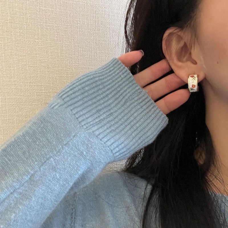 H-063 ladies vintage enamel court earrings tulip flower pattern earrings Creative design girl stud earrings