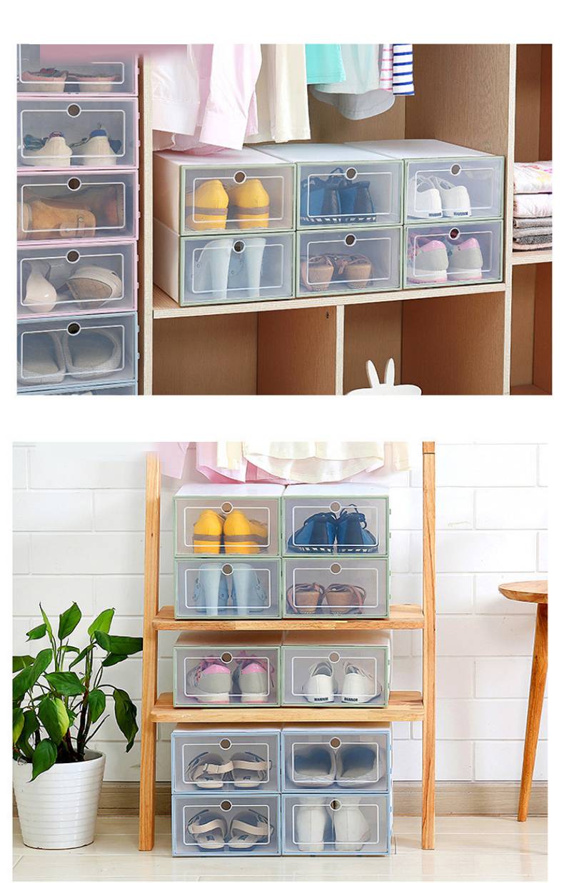 RY030 3pcs Shoe Boxes Sets Clear Plastic Stackable Foldable Shoe Box Stackable Shoes Storage Box Display Box Flap Shoe Container