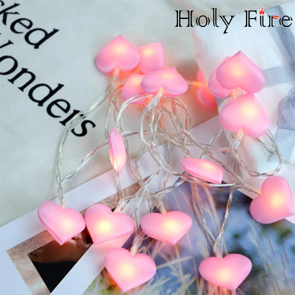 Holy Fire Love Heart Led String Fairy Lights Pink Girl Bedroom Decoration Strings Light Indoor Party Wedding Garden Garland Lighting