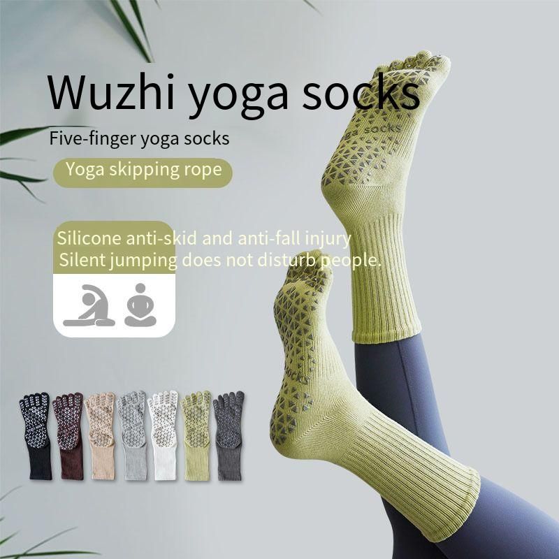 Women Mid Calf Ribbed Five Toe Yoga Socks Solid Neutral Tone Split Toe Pilates Socks Full Triangle Silicone Anti Slip Grip Breathable Wear Resistant Quiet Jump Floor Fitness Dance Jump Rope Indoor Barefoot Sport Socks One Size 7 Muted Earth Color Options

