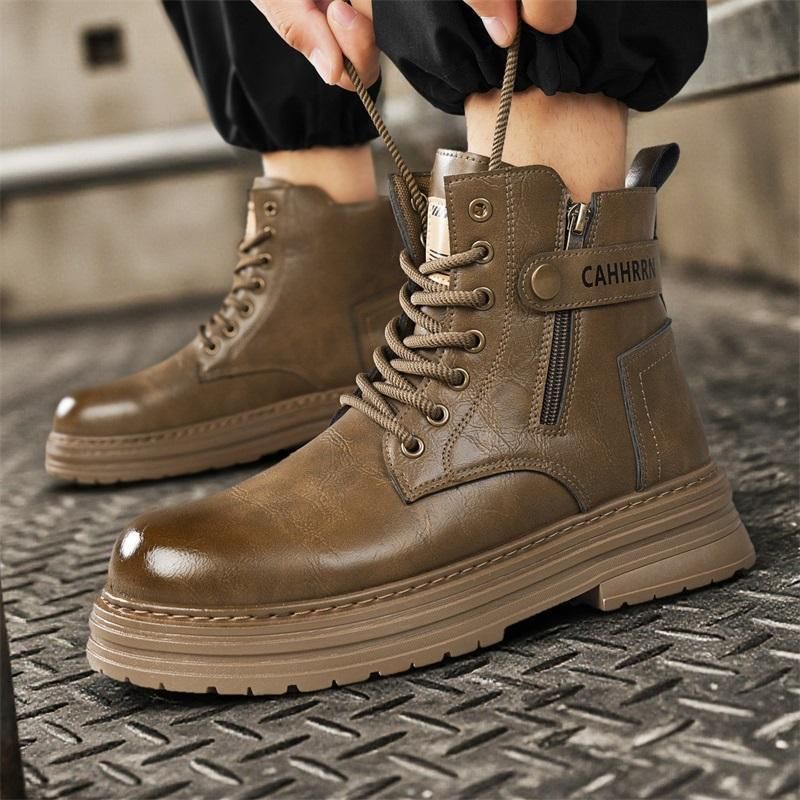 Mens High Top Martin Boots 2025 Chunky Sole Leather Ankle Boots Military Work Boots British Style Casual Shoes for Men