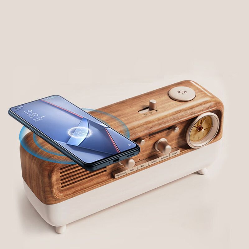 24W Mini Retro Audio, Sleep Aid and Wake-up Light, White Noise Sleep Aid Speaker, 6 Natural Sounds, Wireless Bluetooth Speaker, Night Light, Alarm Clock, for Home Office