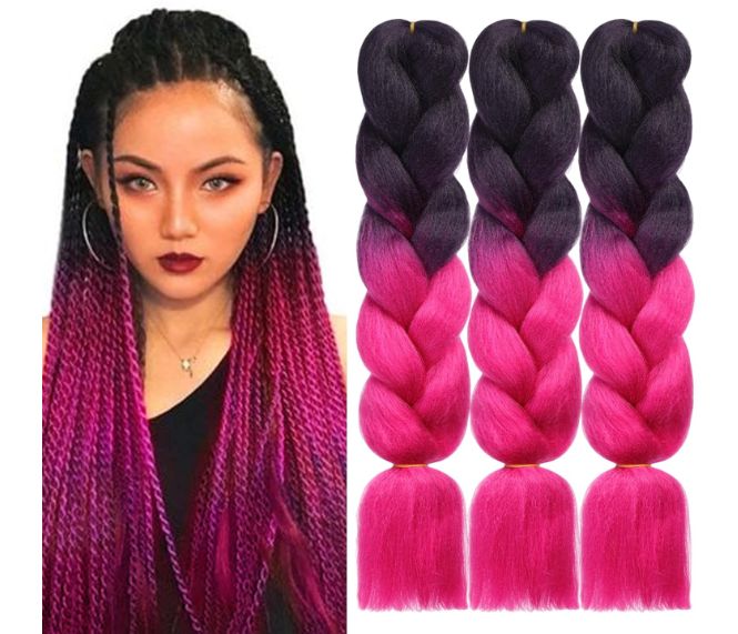 Obaasima Strands OS Ombre Braiding Hair 82" BY7 For African Braid And Rasta / Black / Hot Pink