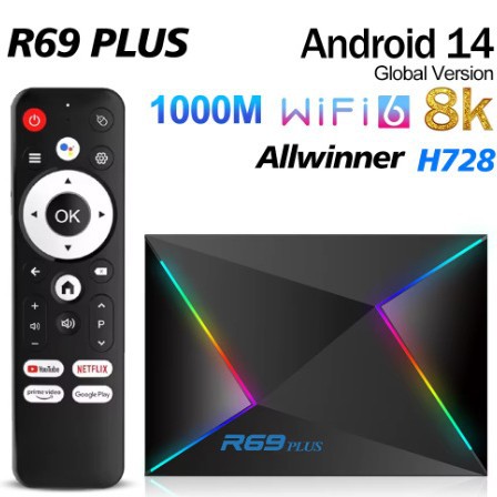 New R69PLUSH728 WIFI6 Set-top Box Android 14 Network Box Player TV BOX Web Tv Set Top Box