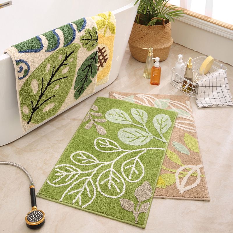 Green Leaf Bathroom Floor Mat Super Soft Water Absorbent Machine Washable Microfiber Bathroom Rug