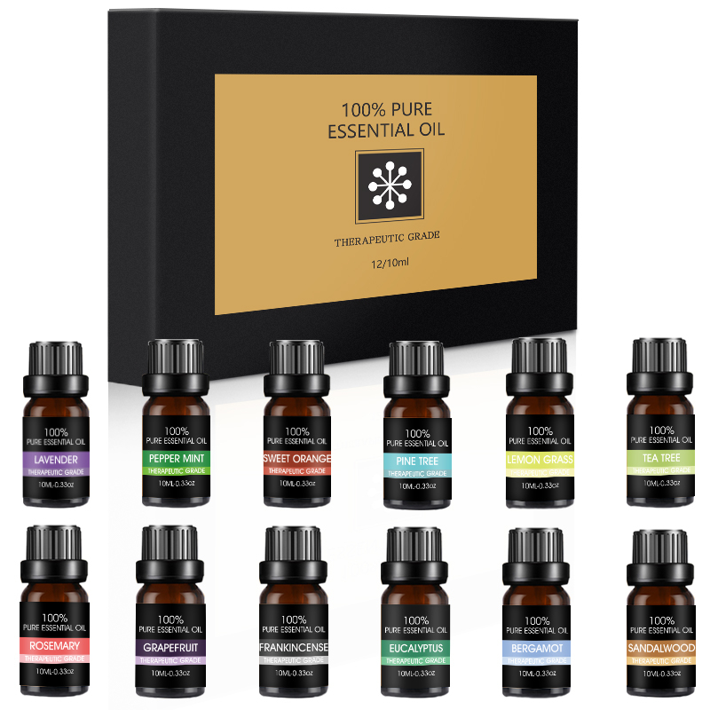 CRELVCOE 12pcs/box Essential Oil Pure Natural 10ML Pure Essential Oils Aromatherapy Diffusers Oil for Healthy Calming Air Fresh Care Air Humidifier Diffuser