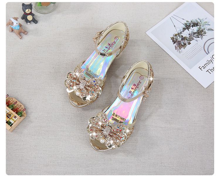 Dress Shoes Dreamy Girl's High Heels Children's Princess Sandals Bow Tie Children's Shoes Crystal Heeled Shoes