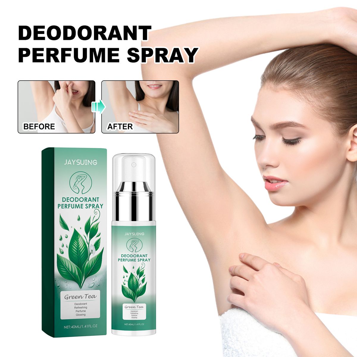 Green Tea Odor Remover Spray 40ml Natural Armpit Underarm Smell Removal Refresh Body Deodorant Liquid Summer Sweat Women Men Supplies