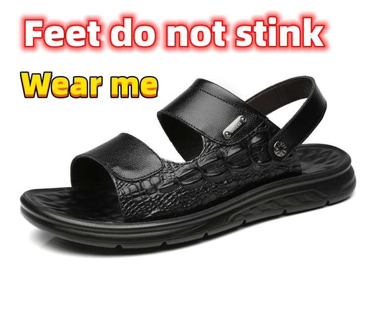 Men's cow leather sandals CRRshop free shipping hot sale new fashion trend cowhide deodorant shoes male Genuine leather sandals Men's anti-skid men's outer slippers Summer new beach casual dual-use wear-resistant leather sandals size 38-42 43 44
