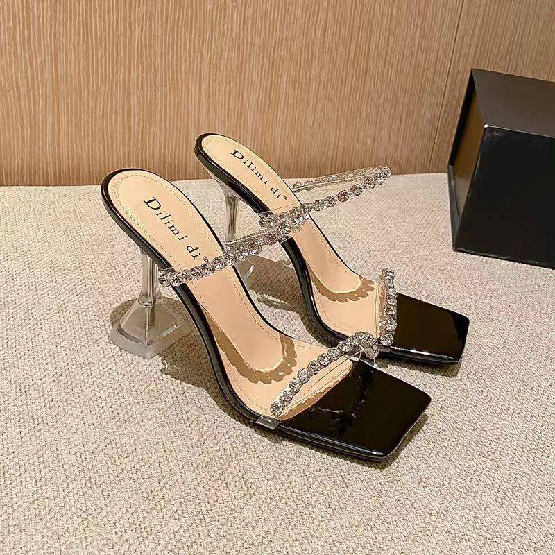 Summer new rhindiamonds with high heels slippers women's fine transparent silver high heels slippers 03651