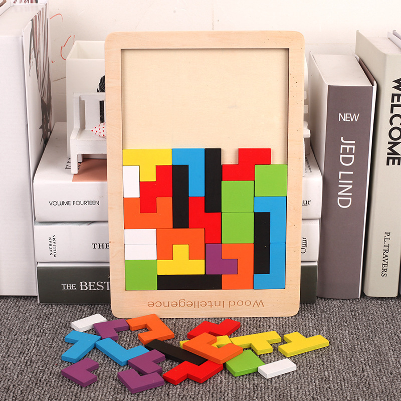 Children's Early Education Wooden Fun Color Classic Tetris Puzzle Toy