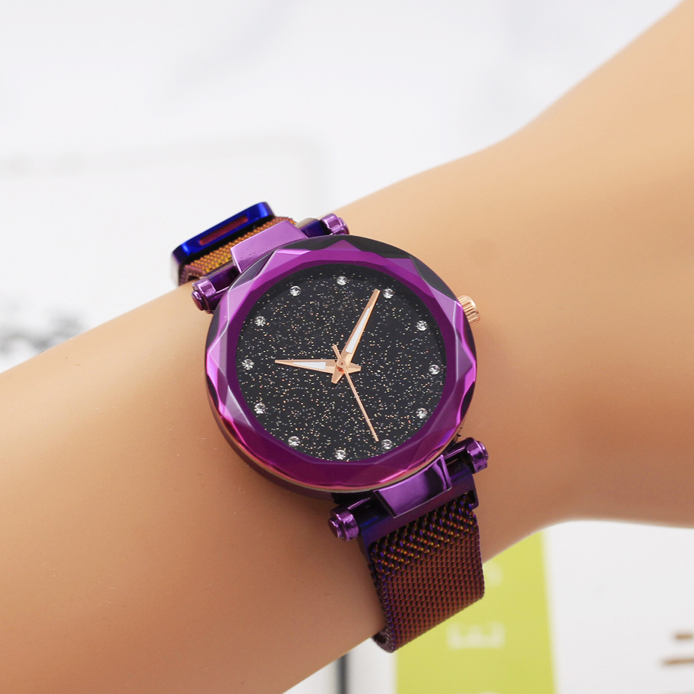 GD141 Women Classic Quartz Wrist Watches Stainless Steel Band Diamond Fashion Girls Starry Sky Watch