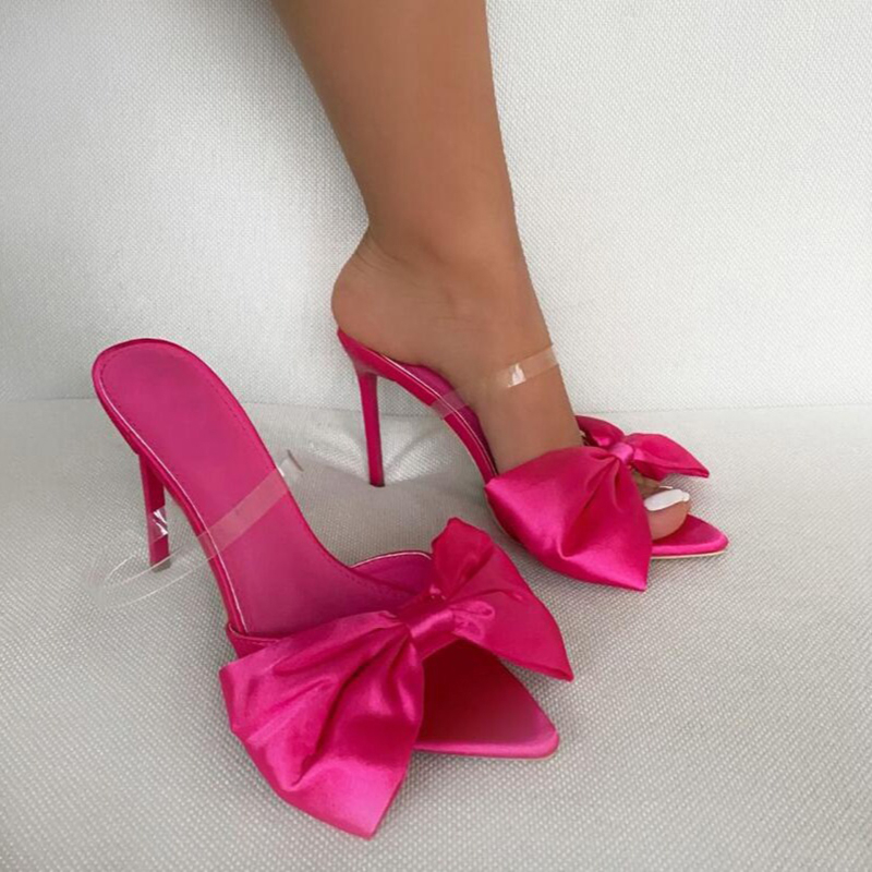 128-81 Women Slippers Mule High Heels Slippers Sandals Flip Flops Pointed Toe Strappy Slides Party Shoes