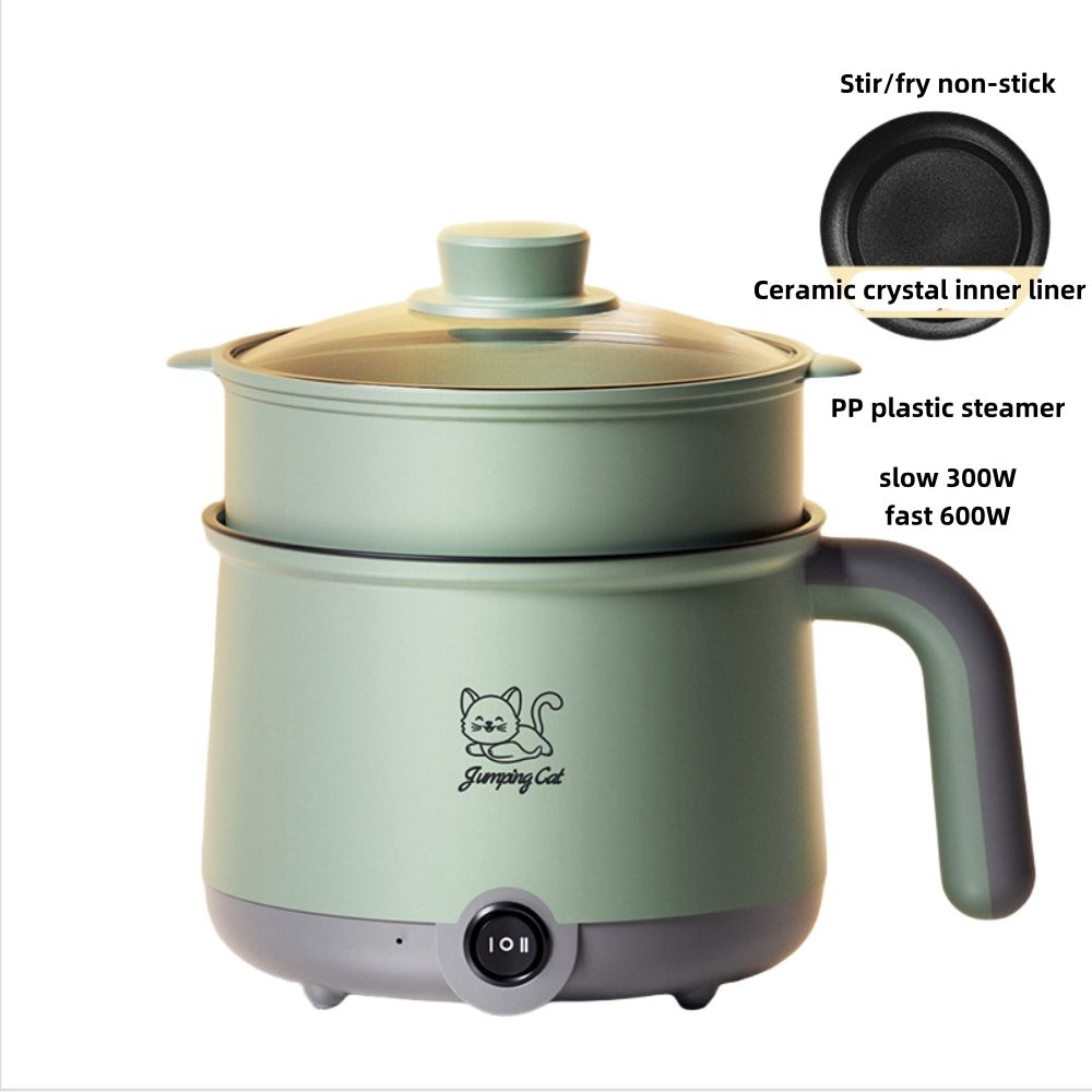 Electric Hot Pot Mini Non-stick Pot Fry Pan Electric Cooker with Plastic Steamer Dormitory Student Noodle Pot Home Electric Steamer Double-layers Egg Cooker Multi-functional Pot for Cooking Soup Rice Porridge Stewpot Kitchen Small Appliance