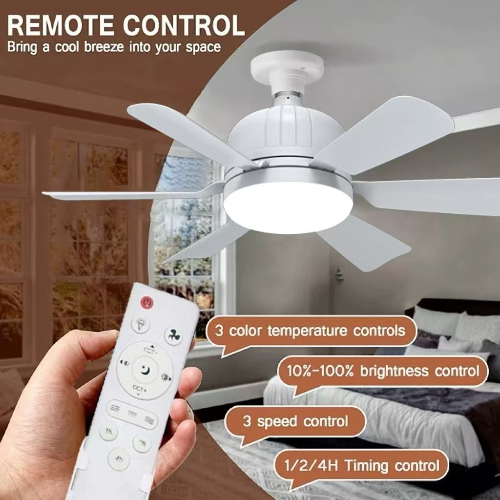 18" Socket Ceiling Fan 40W Light with Remote Control, E27 Based Easy install,LED Ceiling Fan with 3 Color Lights, Adjustable Color Temperature 3000K-6500K 