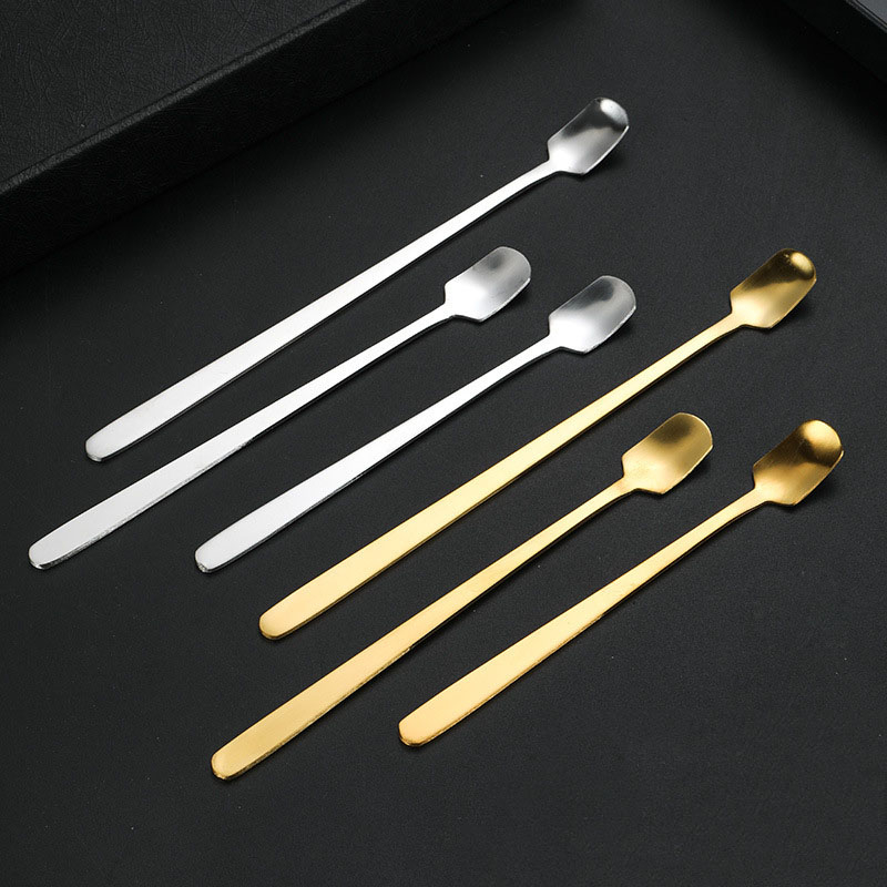 Retro Bar Coffee Spoon Round Head Spoons Gold Stainless Steel Spoon Long Handle Square Head Spoon Home Kitchen
