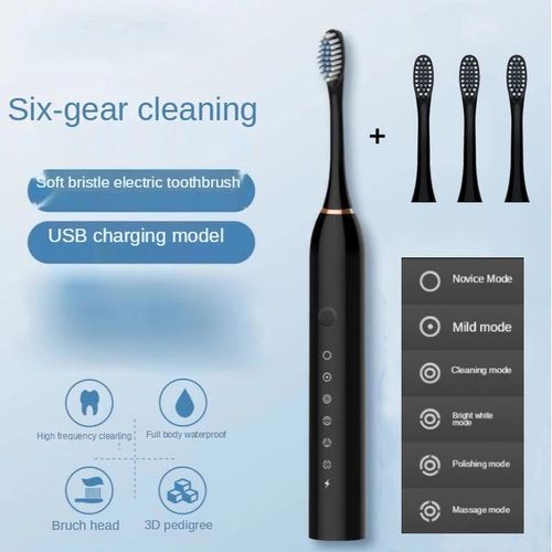 Smart Electric Toothbrush IPX6 Rechargeable Tooth Brush 5 Mode Smart Electric Toothbrush +  4 Brushes Replacement Heads