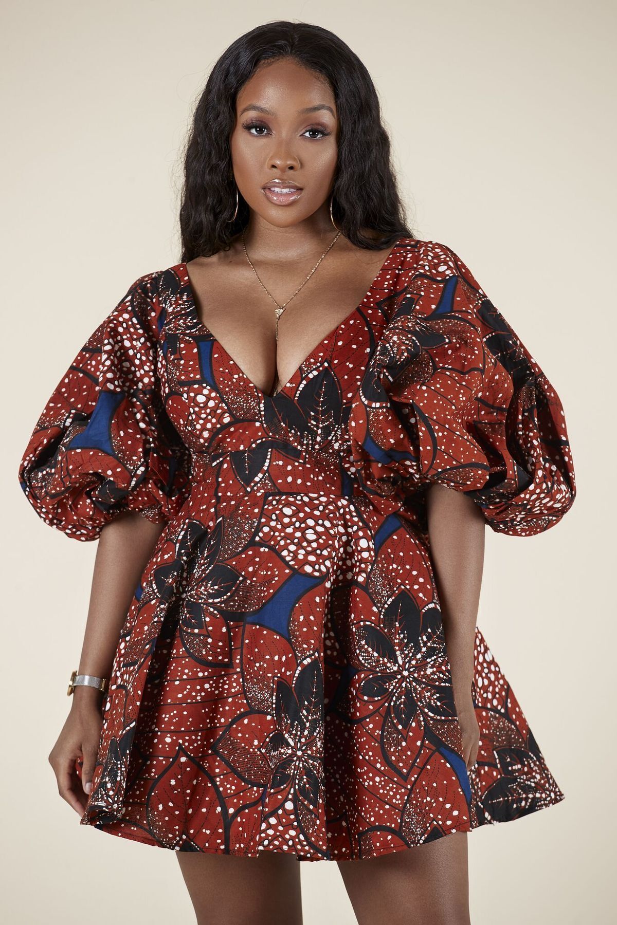 FQSQ Womens Boho African Style Floral Print Pleated Mini Swing Short Dress Top for Casual Club Party
