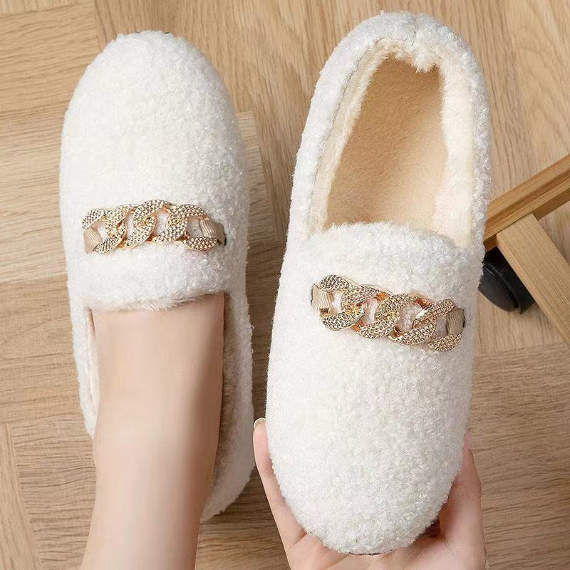 women's cotton slippers, warm plush household non-slip single shoes, casual daily shoes