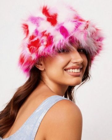 Luxury fluffy Bucket Hat Women warm Rainbow faux fur Basin Cap Fashion Party Bucket Hat Music Festival thickened Winter hat