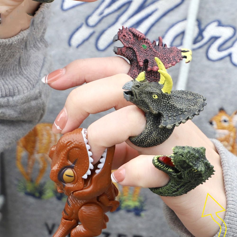 Six children's dinosaur rings science education toys simulated dinosaur wildlife birds cognitive hand-painted model toys