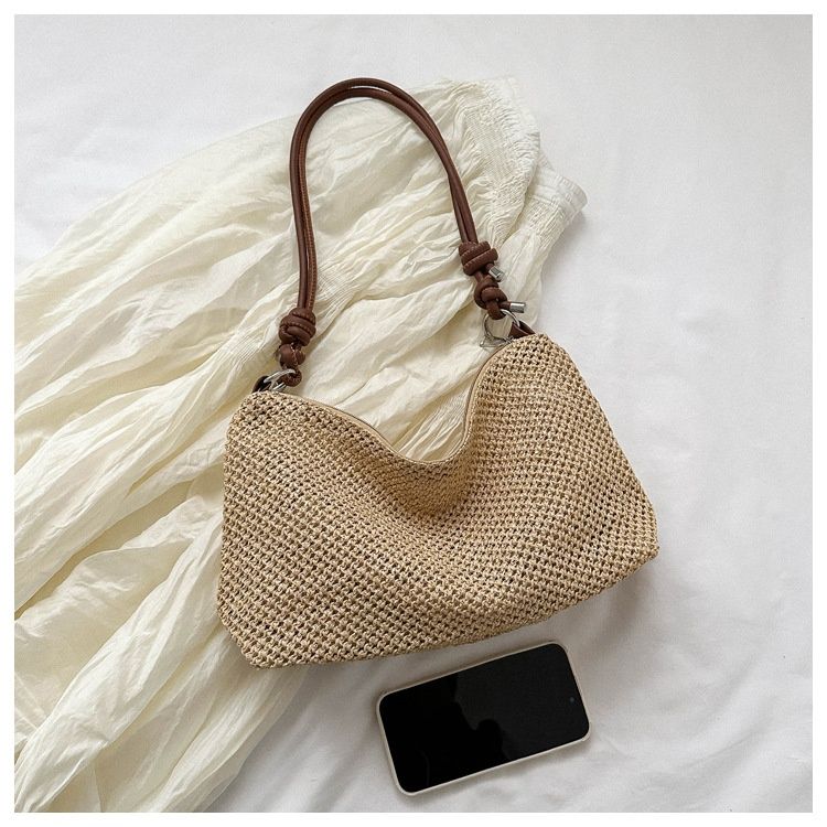 Hand Woven Straw Tote Bag for Women, New Fashion Retro Large Capacity Casual Single Shoulder Bag
