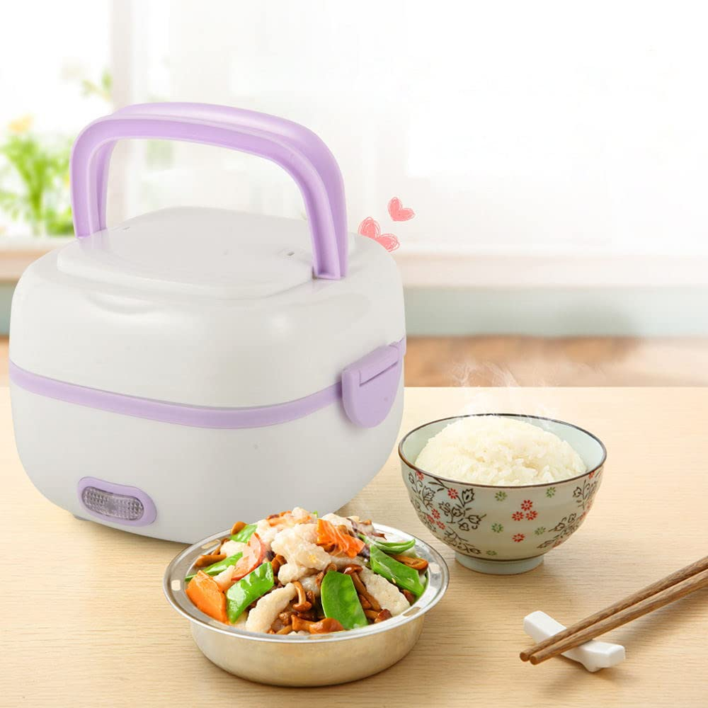 Purple Multifunctional Electric Lunch Box Mini Rice Cooker Portable Food Steamer 1 L 