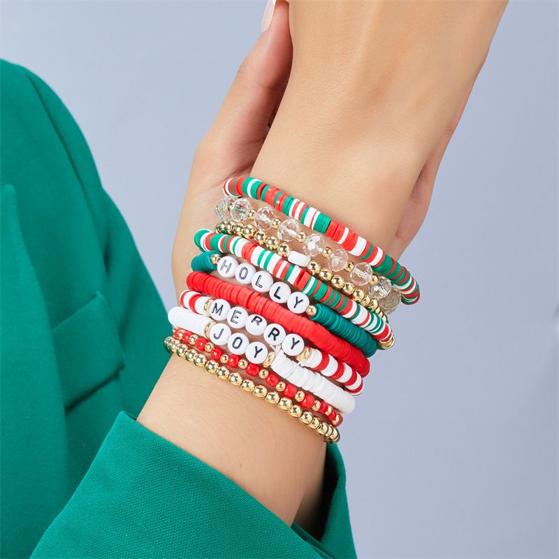 BR23Y0794 Christmas Style Series Polymer Clay Stretch Bracelet Christmas Decoration Gift Bracelet Gift