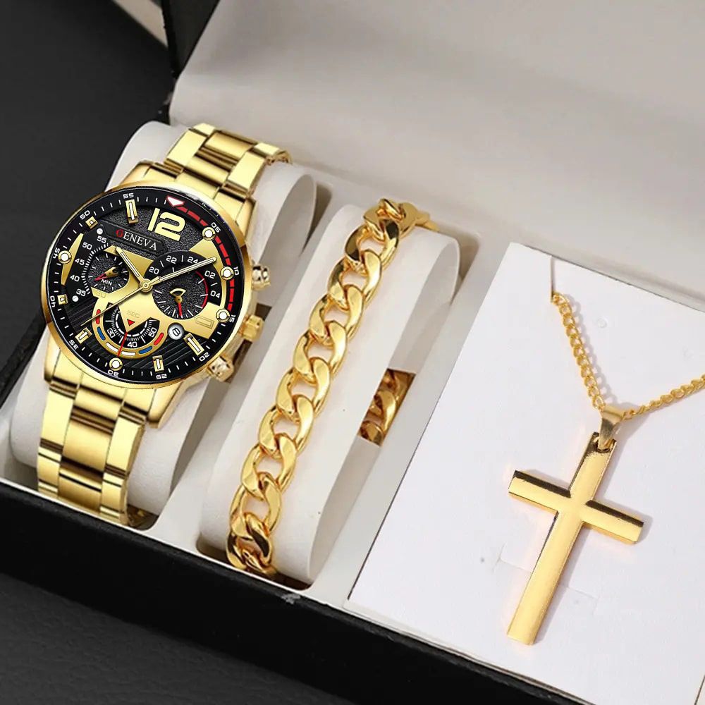 3pieces Set Men's Watch + Bracelets+ Necklace