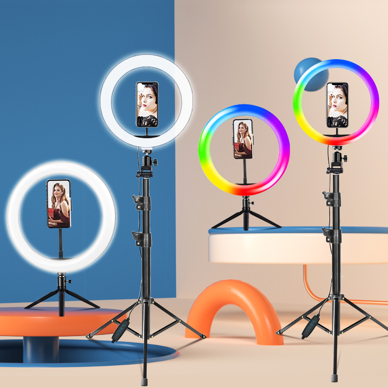 VEONAM RGB video light Selfie Ring Light Photography led light lamp with mobile Holder large tripod stand for Youtube tiktok ringlight 10inch 12inch fill light