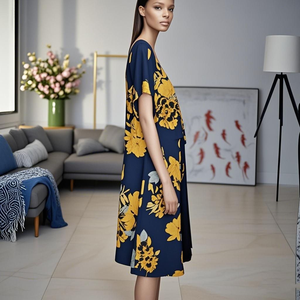 92% Silk Round Neck Asymmetric Printed Women's Dress