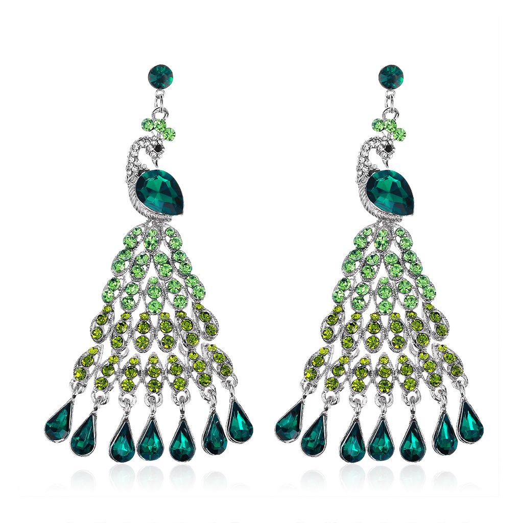 BA394-A Crystal Rhinestone Peacock Dangle Earrings For Women Wedding Jewelry Luxury Chandelier Drop Earring