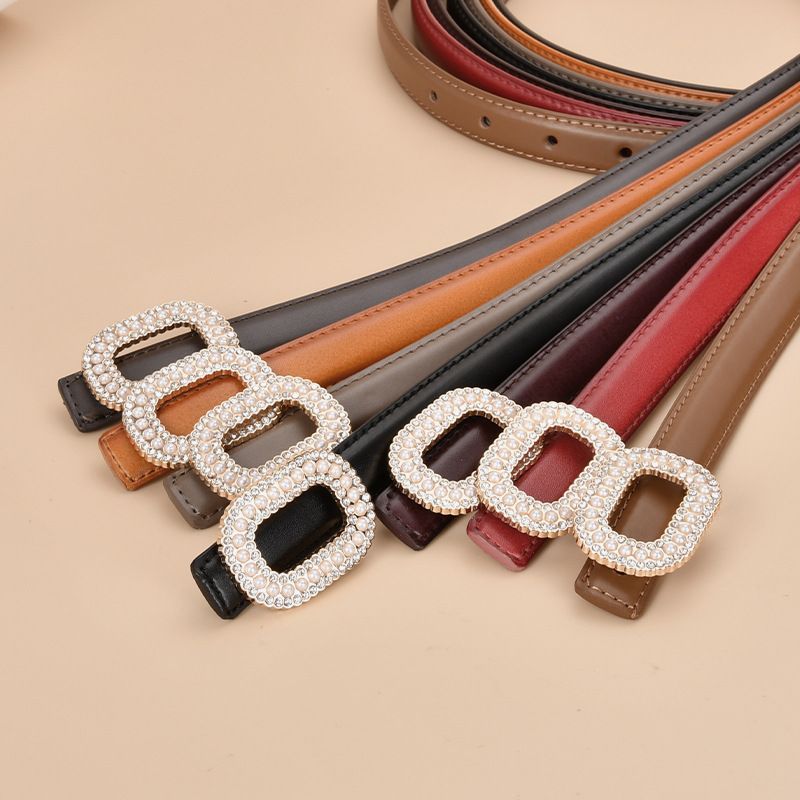 20028 Women's New Inlaid Rhinestone Pearl Belt Smooth Buckle Decoration Belt