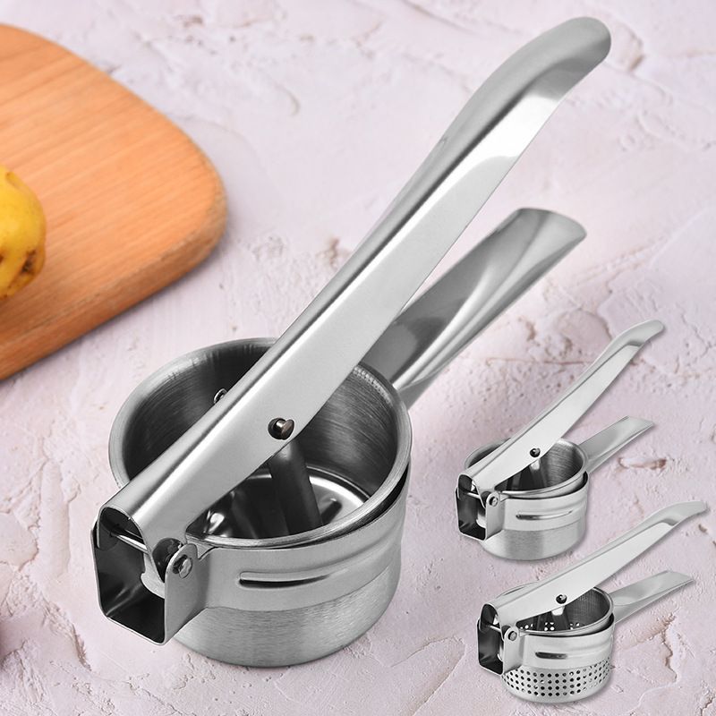 Potato press three in one stainless steel juicer with interchangeable blades, manual mashed potato press, vegetable and fruit water squeezer