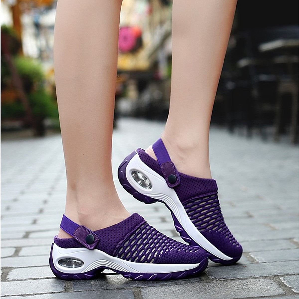 New air-cushioned 2025 summer new women's shoes, half-drag mom shoes, mesh shoes, casual flip-flops, women's large size 43