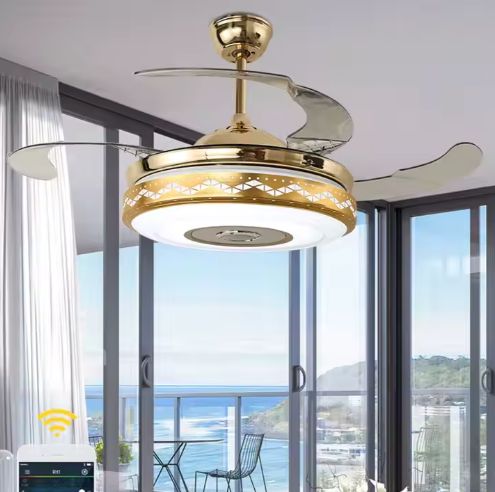 Ceiling Fans with Light and Remote Retractable Music Dimmable 3CCT Reversible BLDC Motor for Bedroom Living Room
