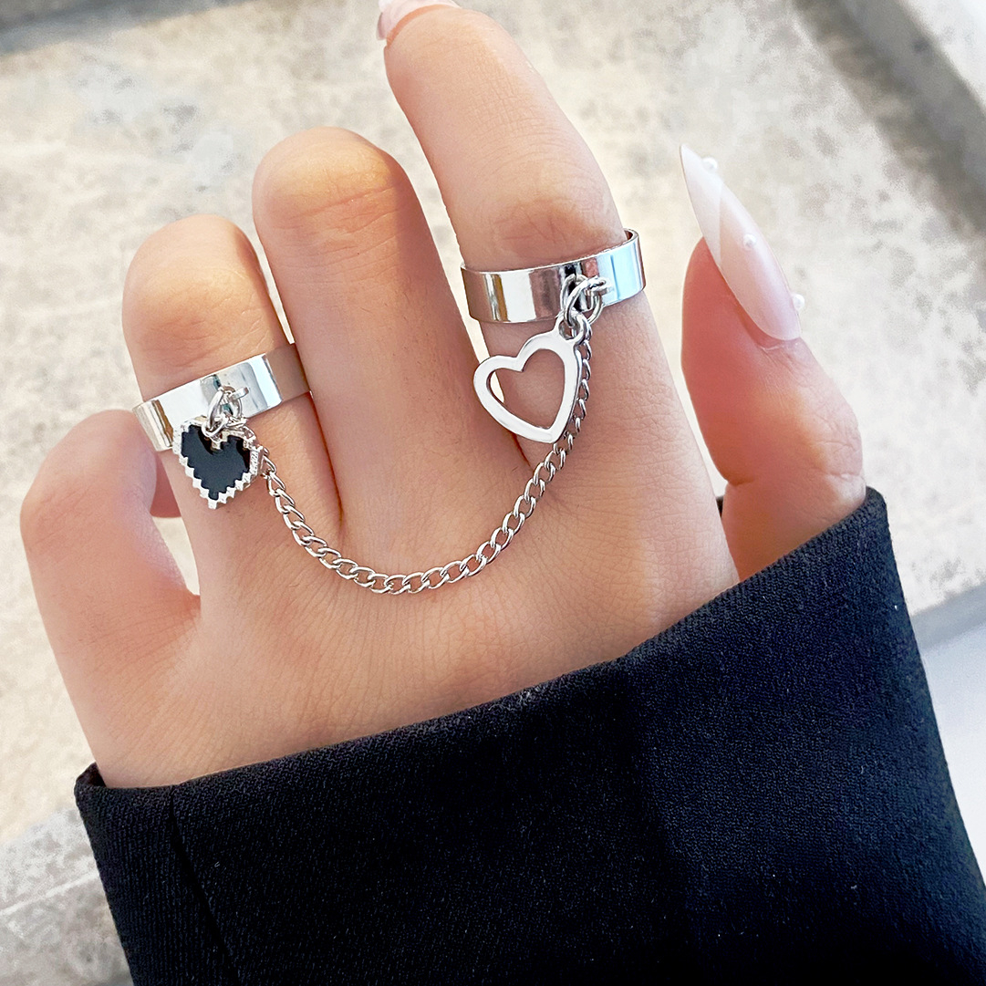 5647601 Punk Cool Hip Pop Chain Rings for Women Silver Color Multiple Connected Chain Link Open Finger Rings Party Gift Jewelry