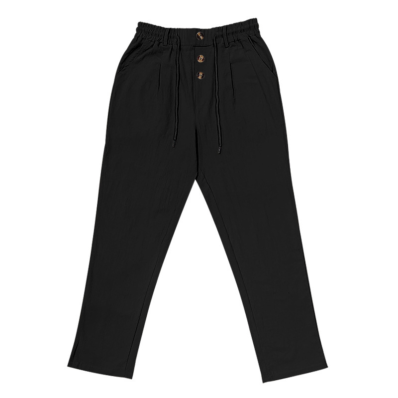 Men's Bottoms Pants Casual American Men's Cotton Linen Pants Button Decoration Drawstring Summer Beach Pants Straight Tube Solid Color Breathable Pants