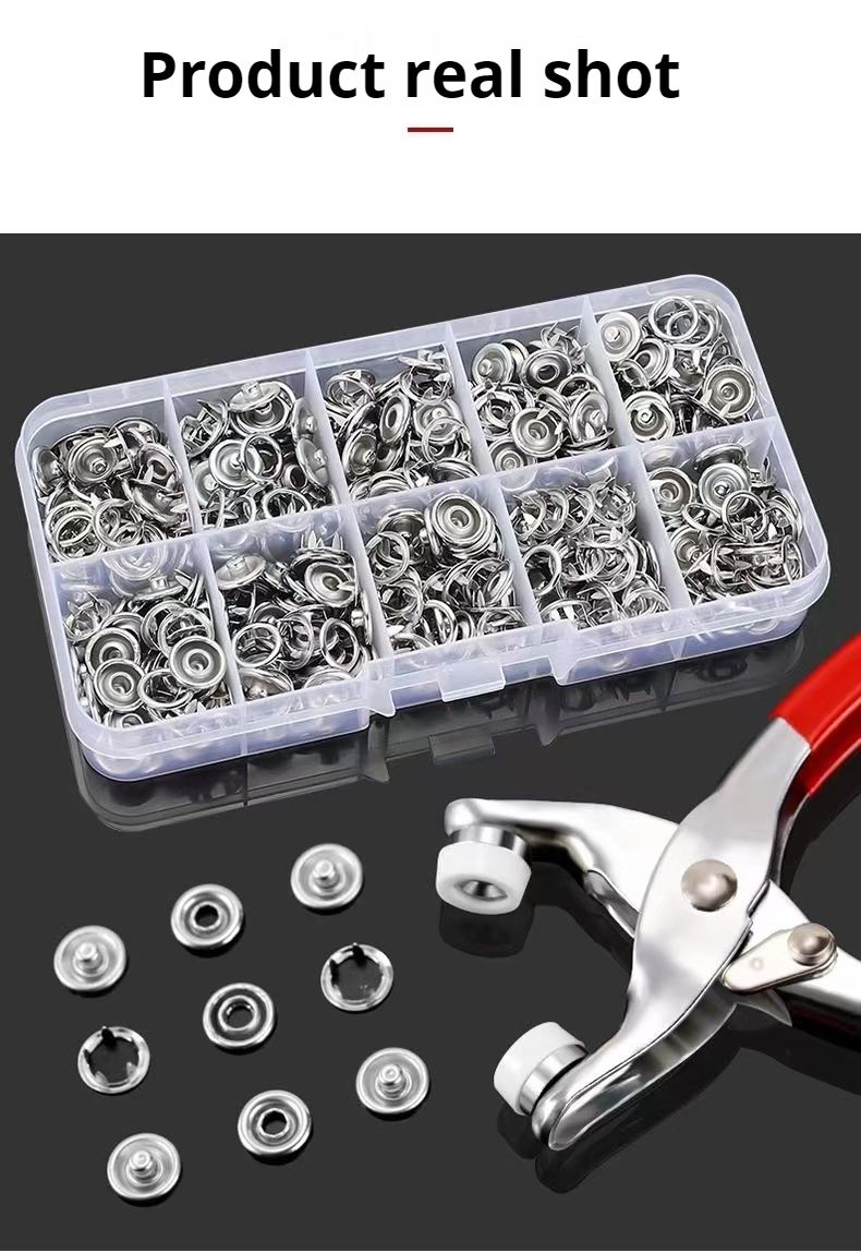200 Sets 9.5mm Metal Prong Snaps Buttons with Fastener Pliers Press Tool Kit For Sewing and Leather and Craft