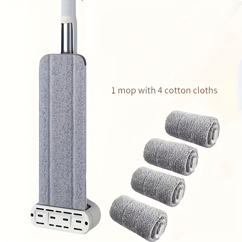 1set, Flat Mop With 4 Cloth, Long Handle Hands-free Wash Flat Mop, Durable Rotating Floor Mop, Wet And Dry Use, Dust Removal Mop For Kitchen Bathroom Tile Hardwood Laminate Floors, Cleaning Supplies, Cleaning Tool, Christmas Supplies