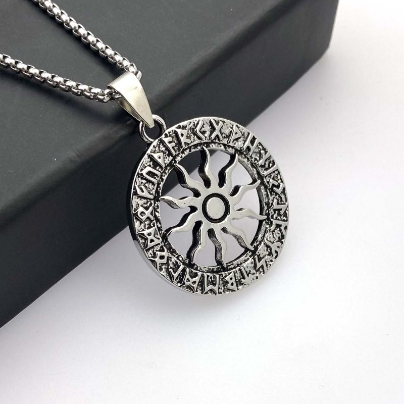 Viking Text Circular Sunflower Titanium Steel Necklace Alloy Pendant CRRSHOP free shipping pendant necklace chain 60cm