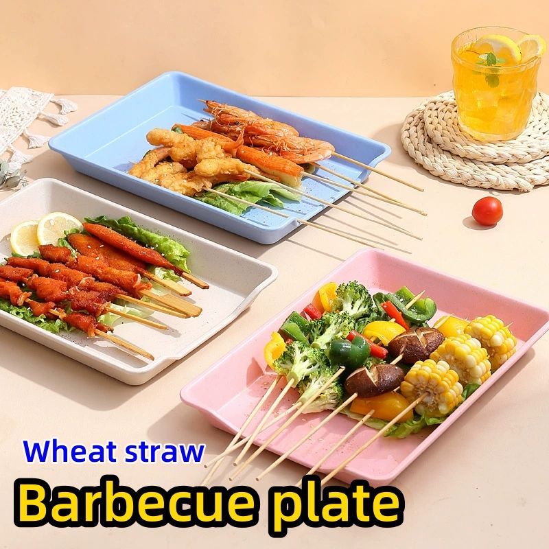Wheat straw barbecue plate CRRSHOP Home kitchen fried skewers, side dishes, plates, hot pot, and plastic trays for preparing dishes free shipping